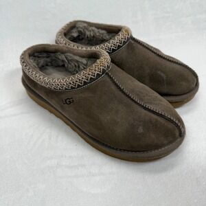 UGG Scuff Slippers Suede Brown Trimmed Moccasin Style Size‎ 8 READ